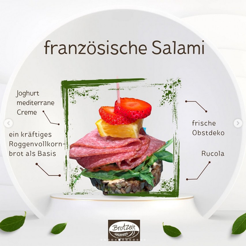 Canapé mit französischer Salami und mediterraner Joghurtcreme — Brotzeit Rostock