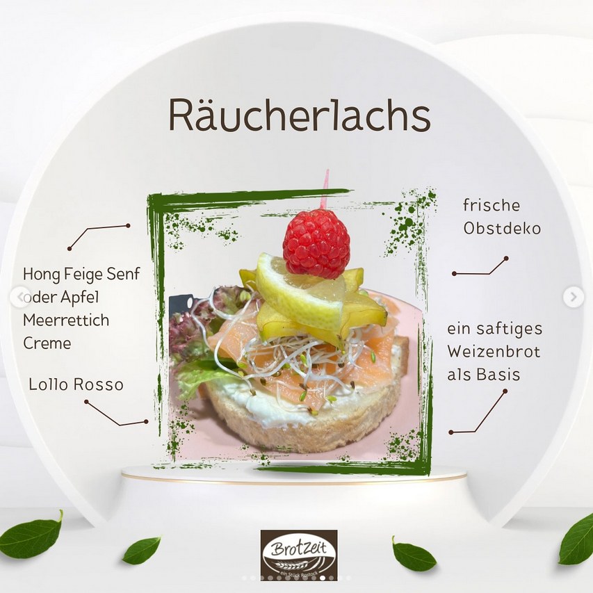 Canapé mit Räucherlachs, Honig-Feige-Senf und Lollo Rosso — Brotzeit Rostock