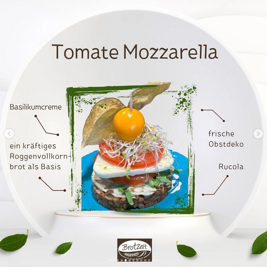 Canapé mit Tomate, Mozzarella und Basilikumcreme — Brotzeit Rostock